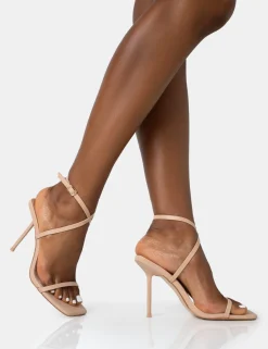 Public Desire Amy Nude Strappy Barely There Square Toe Stiletto Heels Pink Best