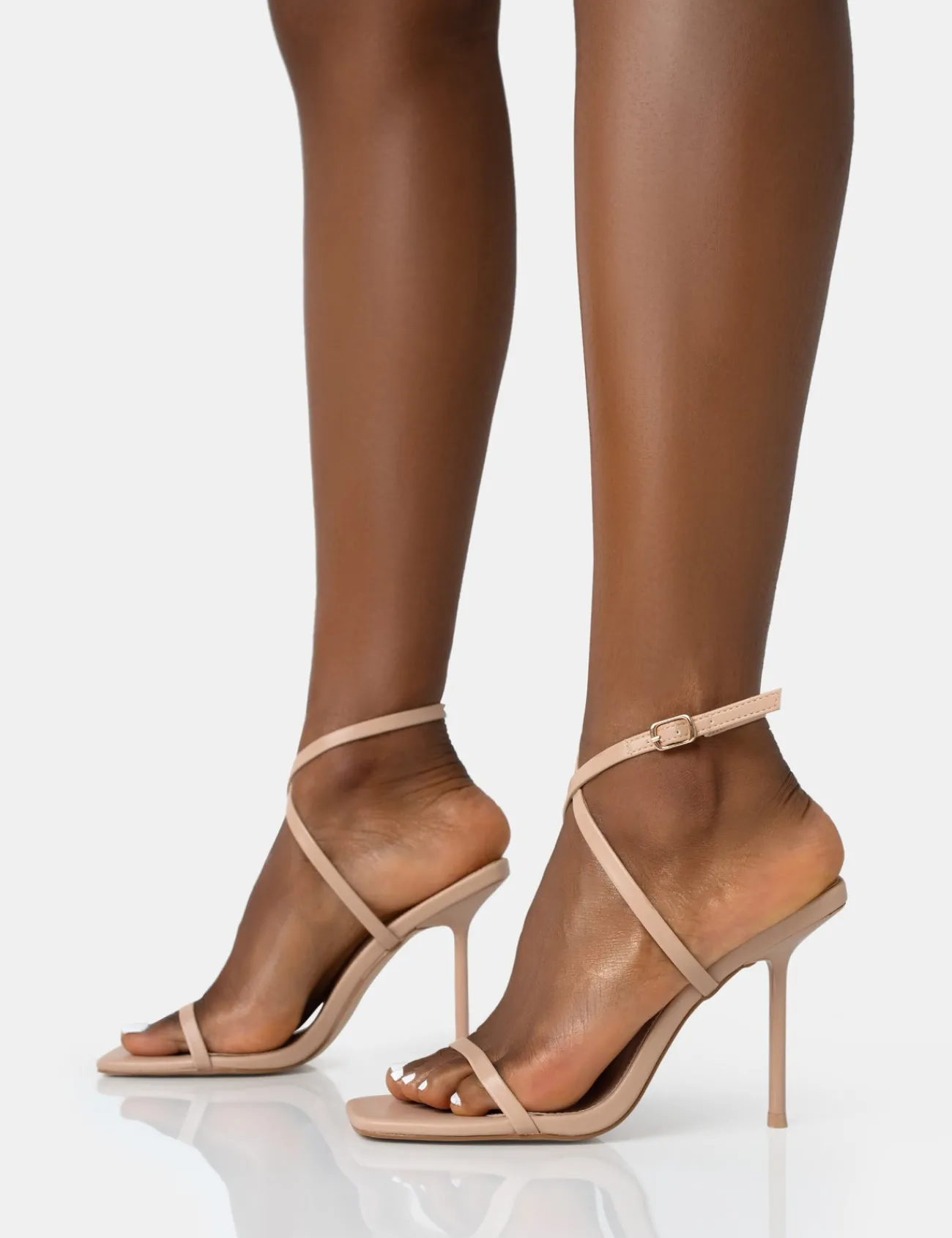 Public Desire Amy Nude Strappy Barely There Square Toe Stiletto Heels Pink Best