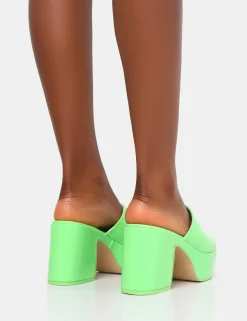 Public Desire Ariel Patent Mule Chunky Mid Platform Heels Green Online