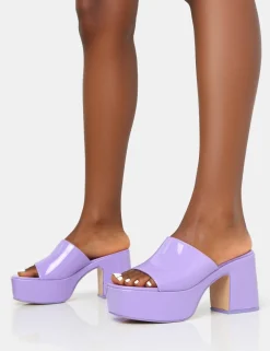 Public Desire Ariel Patent Mule Chunky Mid Platform Heels Lilac Store