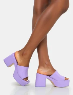 Public Desire Ariel Patent Mule Chunky Mid Platform Heels Lilac Store