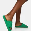 Public Desire Bestie Nylon Embossed Heart Slider Sandals Green Outlet