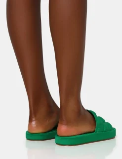 Public Desire Bestie Nylon Embossed Heart Slider Sandals Green Outlet