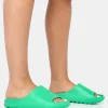 Public Desire Brady Jade Rubber Flat Slider Sandals Green Outlet