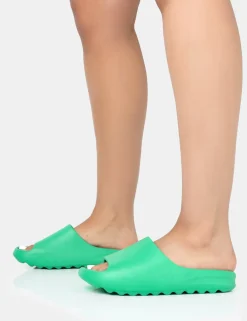 Public Desire Brady Jade Rubber Flat Slider Sandals Green Outlet