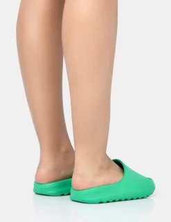 Public Desire Brady Jade Rubber Flat Slider Sandals Green Outlet