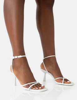 Public Desire Bree Patent Barely There Square Toe Mid Stiletto Heels White Cheap