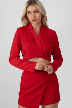 Public Desire Buckle Detail Cropped Blazer Red New