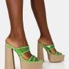 Public Desire Carley Neon Perspex Mule Square Toe Platform Raffia Block Heels Lime Clearance