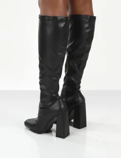 Public Desire Caryn Pu Wide Fit Knee High Block Heeled Boot Black Store