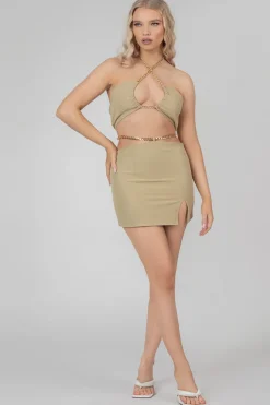 Public Desire Chain Waist Mini Skirt Sage Fashion