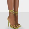 Public Desire Ci Ci Patent Square Toe Lace Up Stiletto Heels Green Flash Sale
