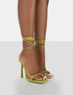 Public Desire Ci Ci Patent Square Toe Lace Up Stiletto Heels Green Flash Sale