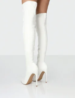 Public Desire Confidence Stiletto Heeled Over The Knee Pu Boots White Outlet