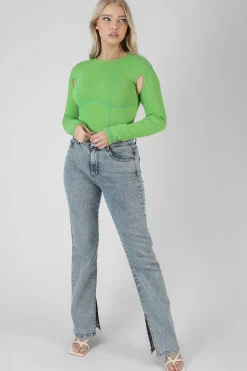 Public Desire Contrast Stitch Bodysuit Green Online