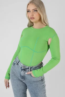 Public Desire Contrast Stitch Bodysuit Green Online