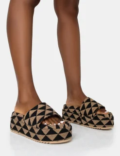 Public Desire Cowrie Geometric Print Platform Slider Sandal Tan Cheap