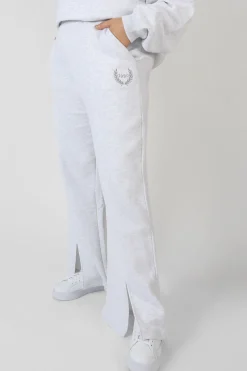 Public Desire Curve Oversized Embroidered Split Front Joggers Oatmeal Marl Best Sale