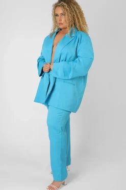 Public Desire Curve Straight Leg Trouser Blue Flash Sale
