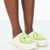 Public Desire Daze Printed Smiley Face Slippers Lime Discount