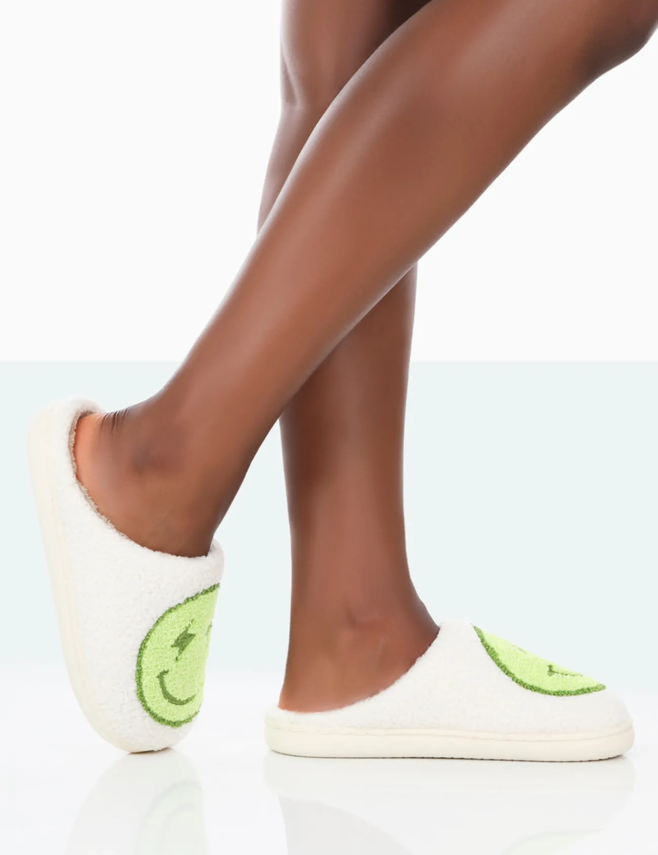 Public Desire Daze Printed Smiley Face Slippers Lime Discount