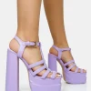 Public Desire Denver Woven Double Platform Sandal Heels Lilac Sale