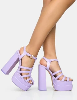 Public Desire Denver Woven Double Platform Sandal Heels Lilac Sale