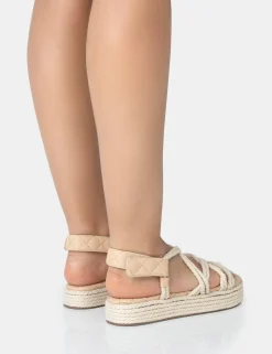 Public Desire Duffy Wide Fit Rope Flat Dad Sandals Ecru Flash Sale