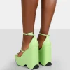 Public Desire Duke Green Strappy Square Toe Platform Wedge High Heels Lime Cheap