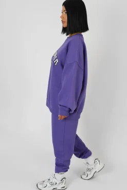 Public Desire Embroidered Slogan 90's Jogger Purple Hot