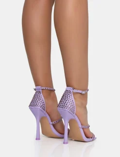 Public Desire Golda Wide Fit Diamante Strappy Barely There Square Toe Stiletto Heels Lilac Store