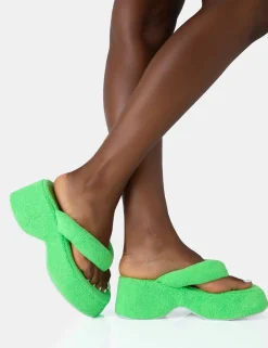 Public Desire Havana Towelling Flip Flop Chunky Platform Sandals Lime Outlet