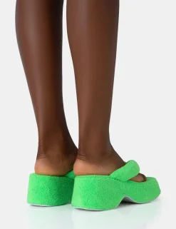 Public Desire Havana Towelling Flip Flop Chunky Platform Sandals Lime Outlet