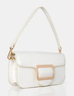 Public Desire Jana Croc Removeable Shoulder Strap Baguette Bag White Flash Sale