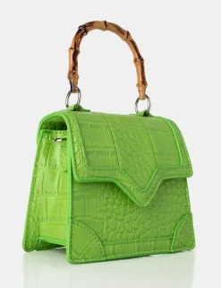 Public Desire Jessica Apple Bamboo Top Handle Croc Mini Bag Green Best Sale