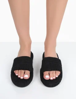 Public Desire Juicy Terry Towelling Slider Slippers Black Store