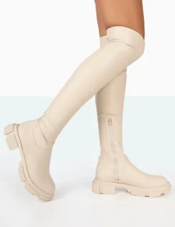 Public Desire Junya Pu Over The Knee Chunky Sole Boots Bone Shop