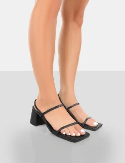Public Desire Just Realise Pu Strappy Square Toe Mid Block Heeled Sandals Black Online