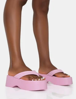 Public Desire Kiko Baby Pu Padded Flip Flop Strap Platform Sandals Pink Best Sale