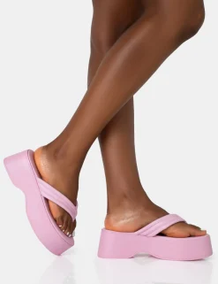 Public Desire Kiko Baby Pu Padded Flip Flop Strap Platform Sandals Pink Best Sale