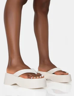 Public Desire Kiko Ecru Padded Flip Flop Strap Platform Sandals New