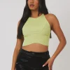 Public Desire Knitted High Neck Racer Crop Top Lime Sale