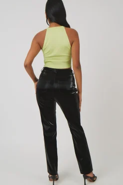 Public Desire Knitted High Neck Racer Crop Top Lime Sale