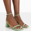 Public Desire Lane Raffia Strappy Mid Block Heeled Sandals Mint Hot