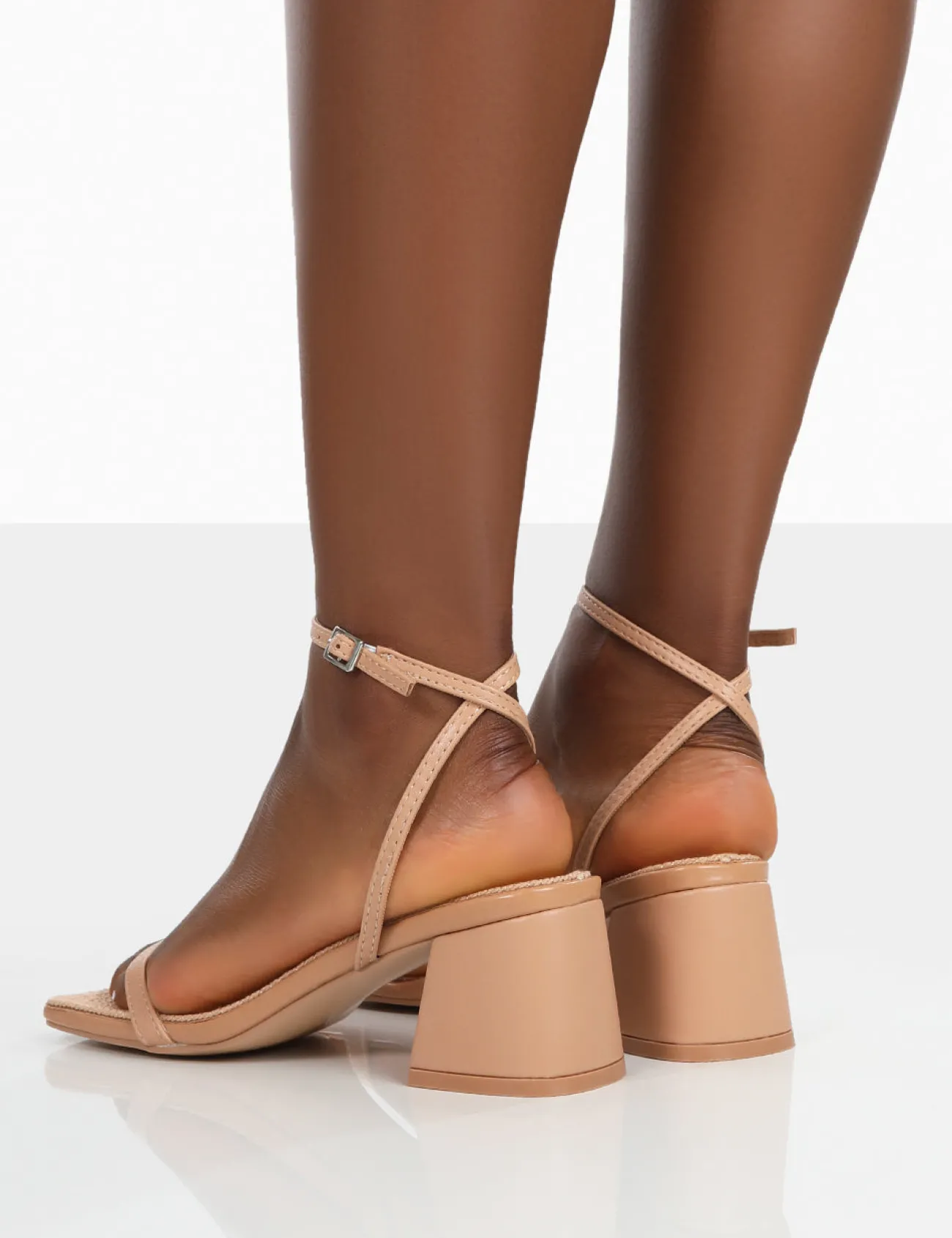 Public Desire Lane Raffia Strappy Mid Block Heeled Sandals Nude Cheap