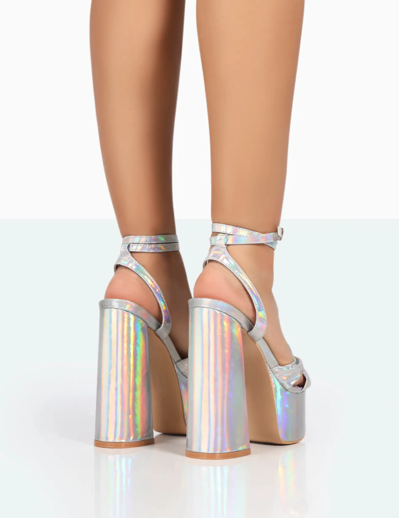 Public Desire Leo Edition Holographic Metallic Platform High Heels Silver Flash Sale