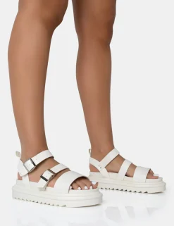Public Desire Macy Pu Chunky Buckle Strap Sandals Ecru Best Sale