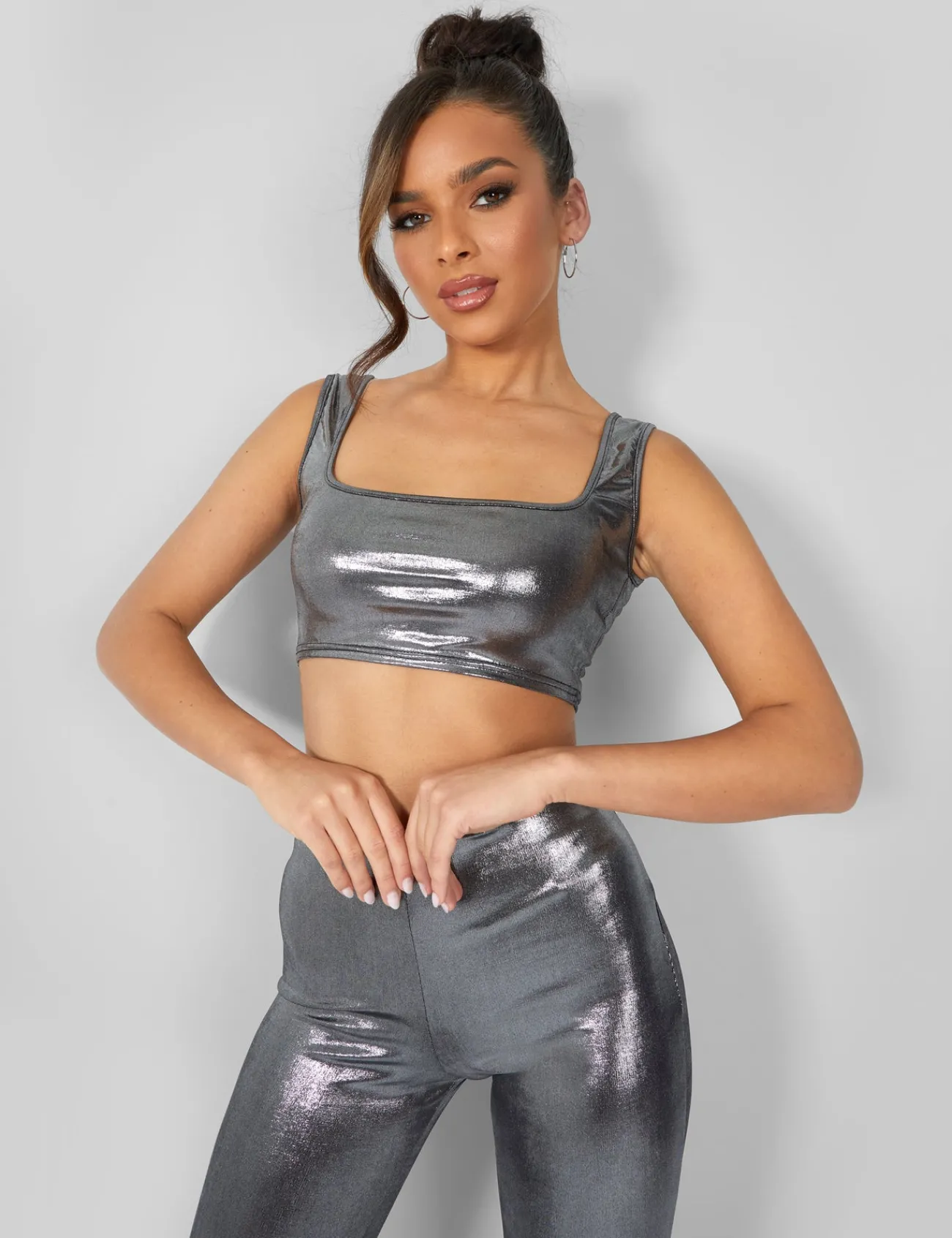 Public Desire Metallic Crop Top Silver Discount