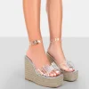 Public Desire Ocean Beach Patent Bow Platform Wedge Heels Silver Sale