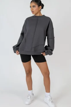 Public Desire Oversized Exposed Seam Detail Sweatshirt Dark Grey Darkgrey Discount